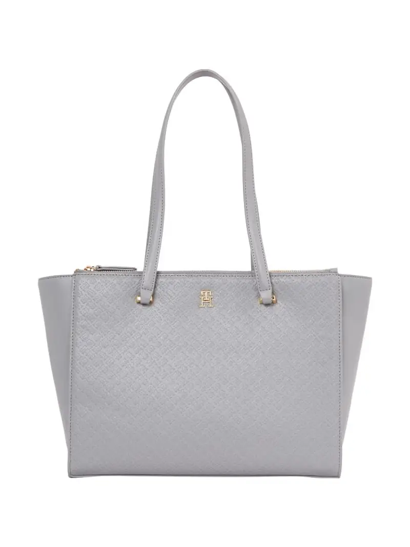Tommy Hilfiger borsa grigia donna shopping a spalla logo monogram all over