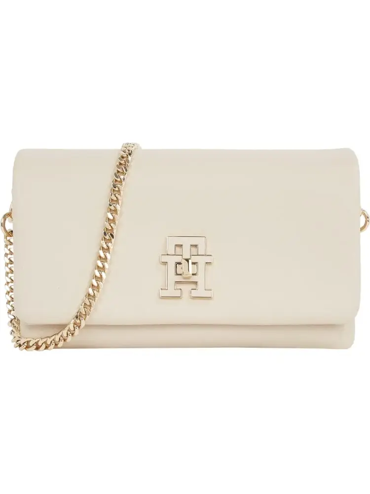 borsa mini crossover modern in ecopelle beige chiaro con tracolla catena