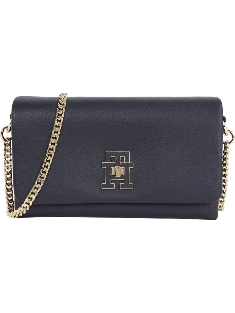 borsa mini crossover modern in ecopelle blu con tracolla catena