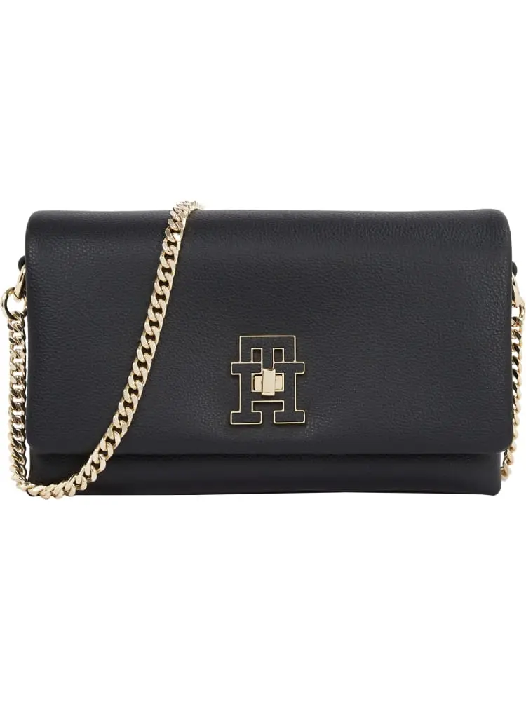 borsa mini crossover modern in ecopelle nera con tracolla catena