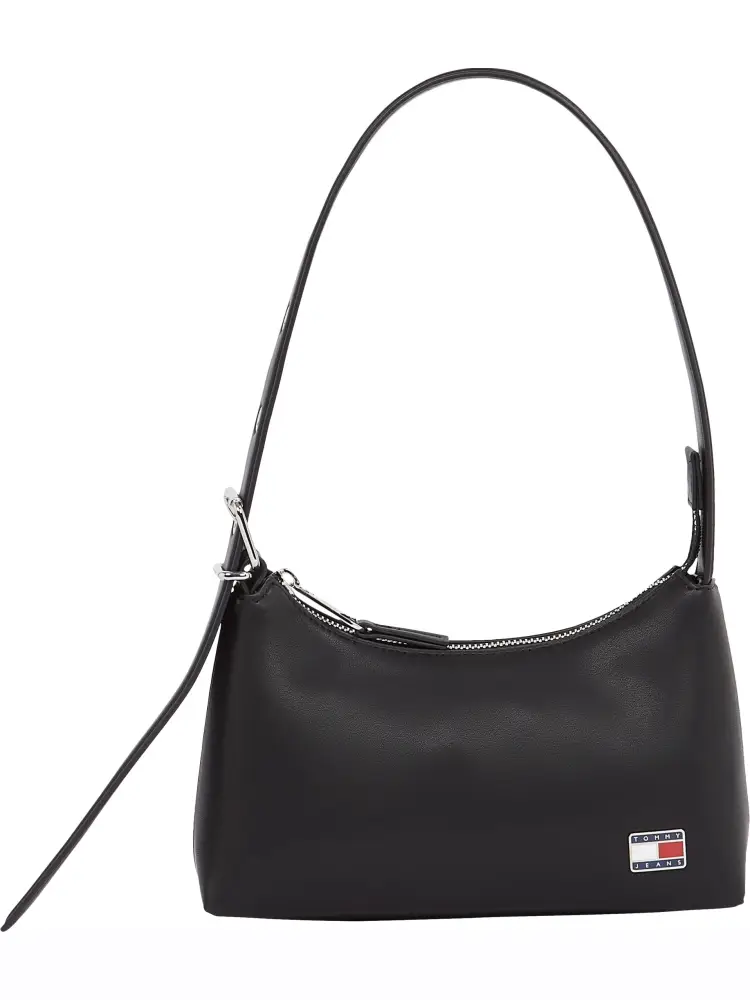 borsa nera a spalla con placchetta logo