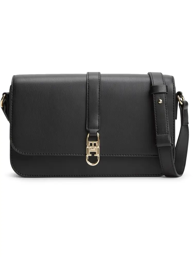 borsa nera a tracolla con finitura liscia