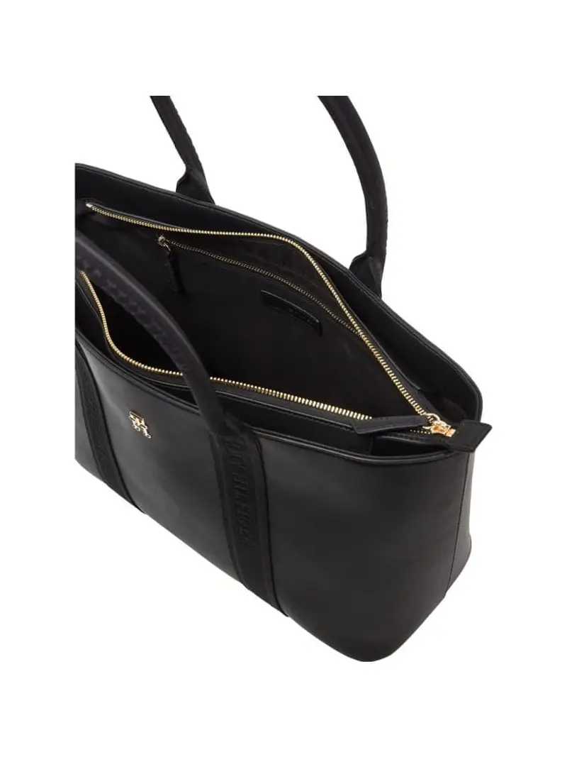 Tommy Hilfiger borsa nera donna in ecopelle a spalla logo sul davanti miniatura 2