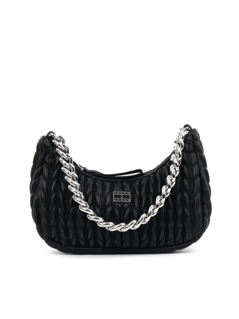 Tommy Hilfiger borsa nera donna in ecopelle a spalla logo sul davanti