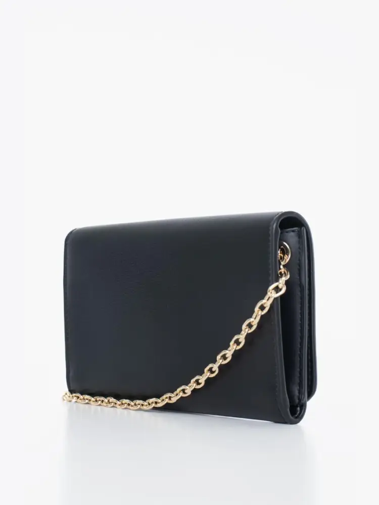 borsa nera donna in ecopelle con tracolla logo in metallo oro miniatura 2