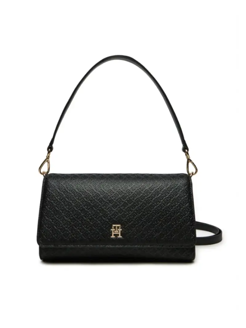 Tommy Hilfiger borsa nera donna in ecopelle con tracolla logo monogram all over