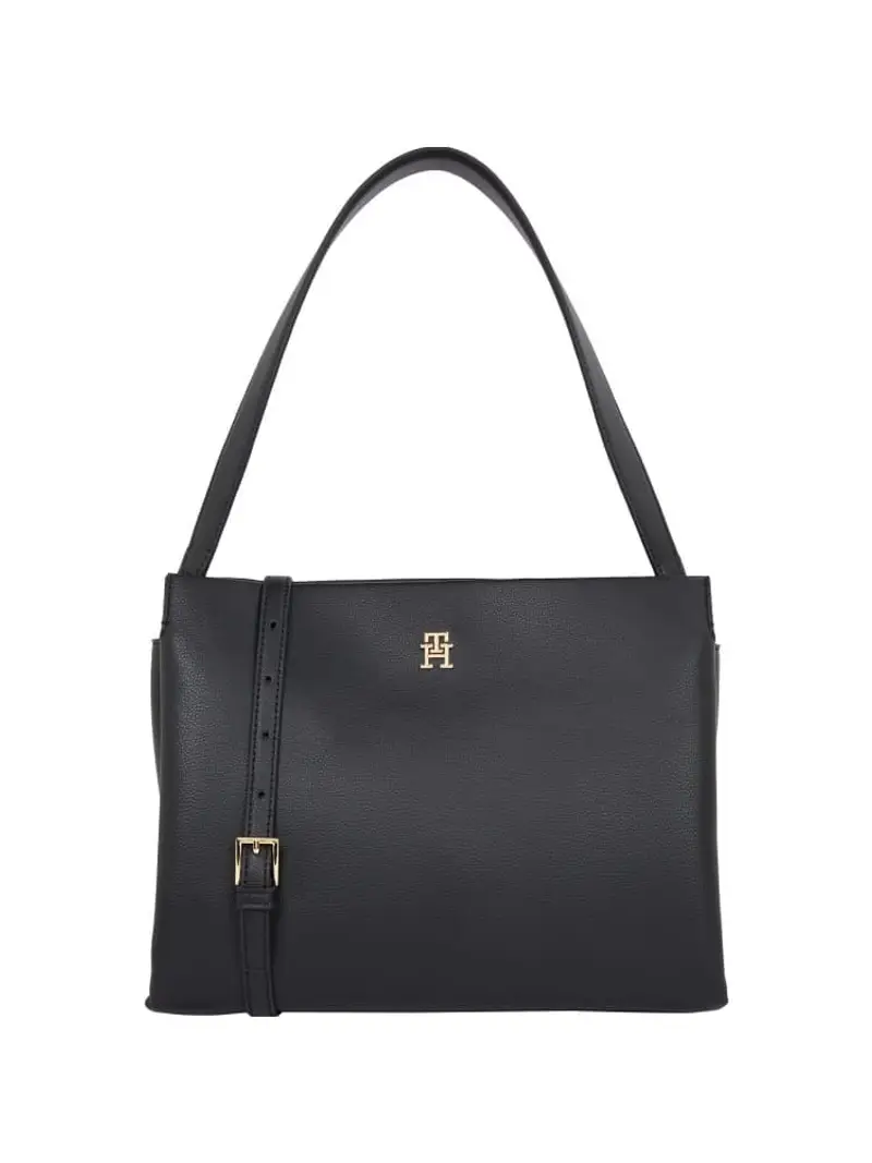Tommy Hilfiger borsa nera donna in ecopelle con tracolla logo sul davanti