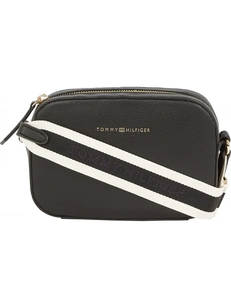 borsa nera donna in ecopelle con tracolla logo sul davanti