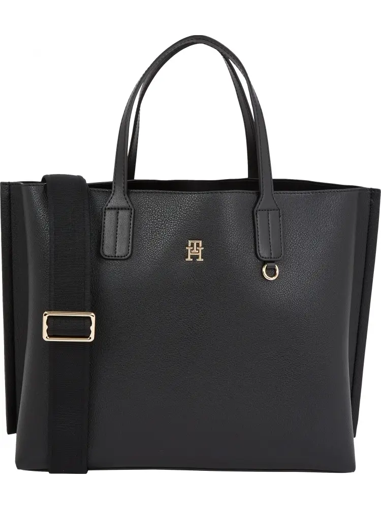 borsa nera donna in ecopelle con tracolla logo sul davanti