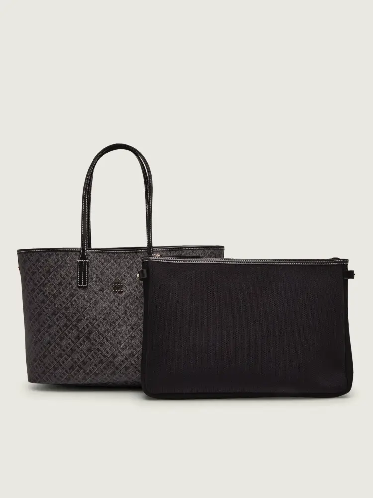 borsa nera donna in ecopelle shopping logo monogram all over miniatura 2