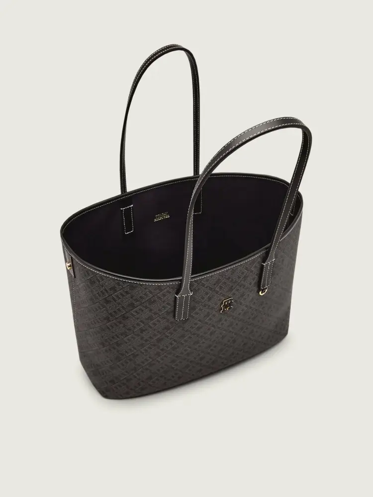 borsa nera donna in ecopelle shopping logo monogram all over miniatura 5