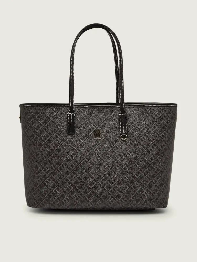 borsa nera donna in ecopelle shopping logo monogram all over