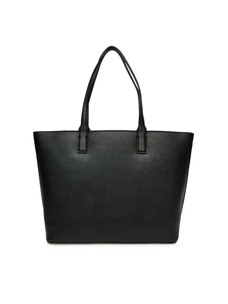 borsa nera donna in ecopelle shopping logo sul davanti miniatura 2