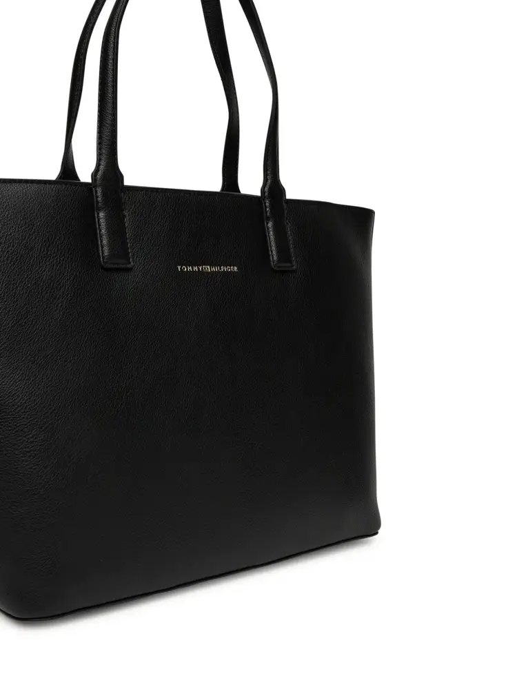 borsa nera donna in ecopelle shopping logo sul davanti miniatura 3