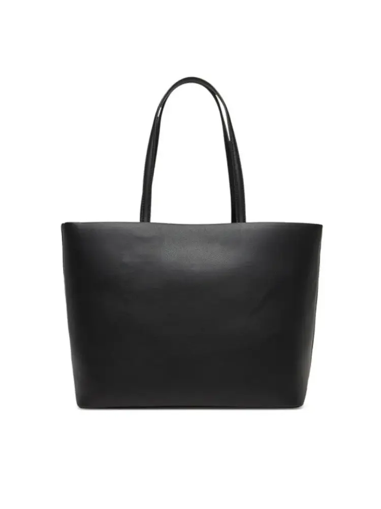 borsa nera donna in ecopelle shopping logo sul davanti miniatura 2