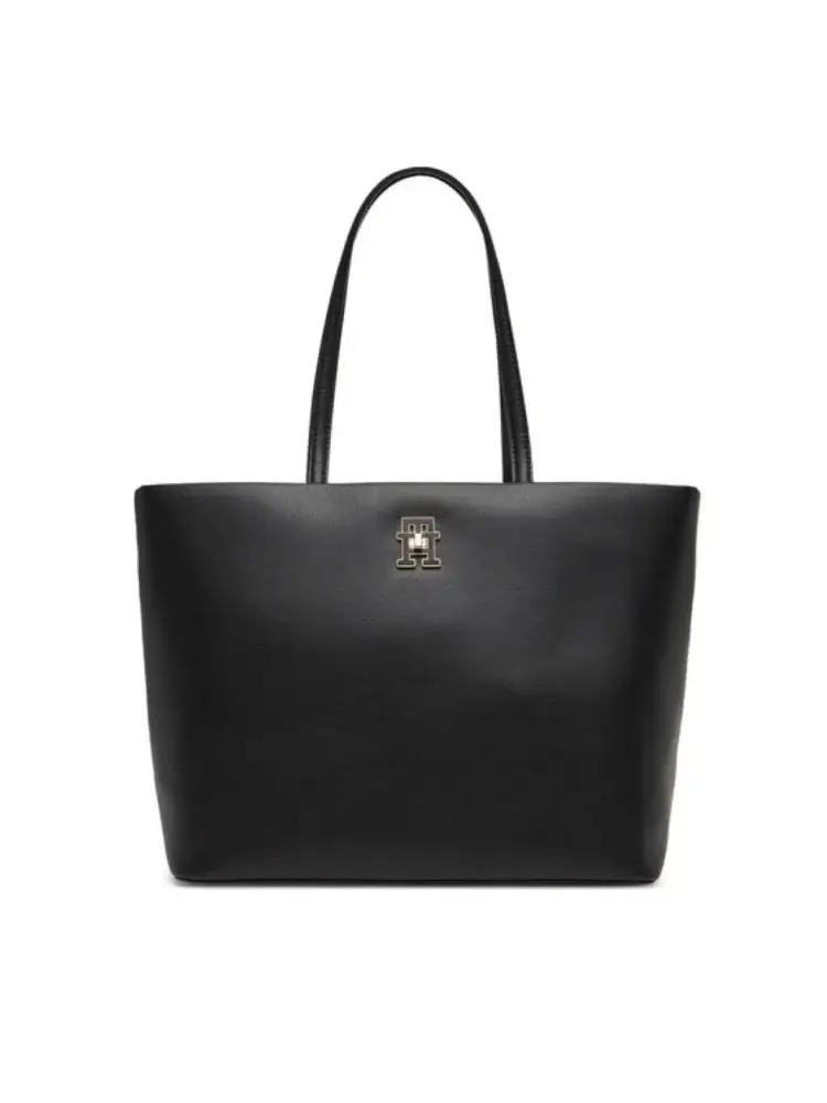 borsa nera donna in ecopelle shopping logo sul davanti