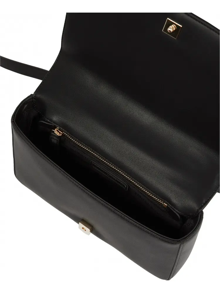 borsa nera donna in ecopelle trapuntata con tracolla logo sul davanti miniatura 2