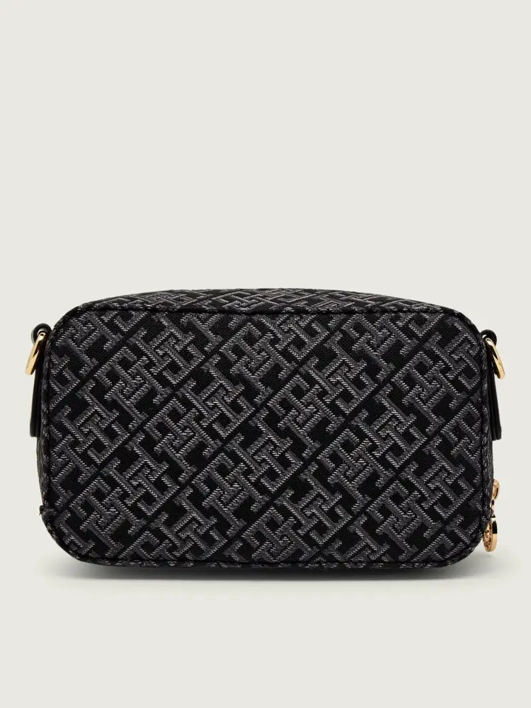 borsa nera donna in tessuto con tracolla logo mogram all over miniatura 3