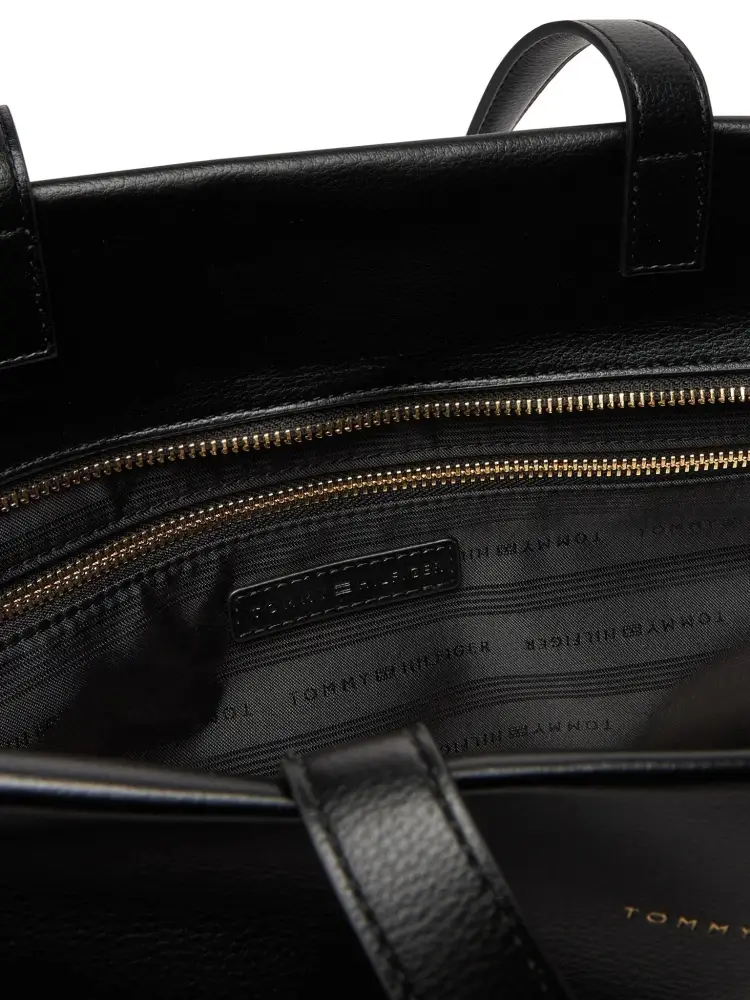 borsa nera donna shopping in similpelle logo sul davanti miniatura 2