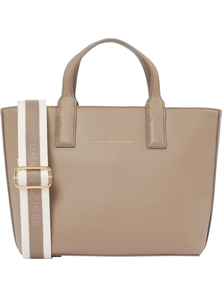 borsa shopping mini in ecopelle beige con tracola logata