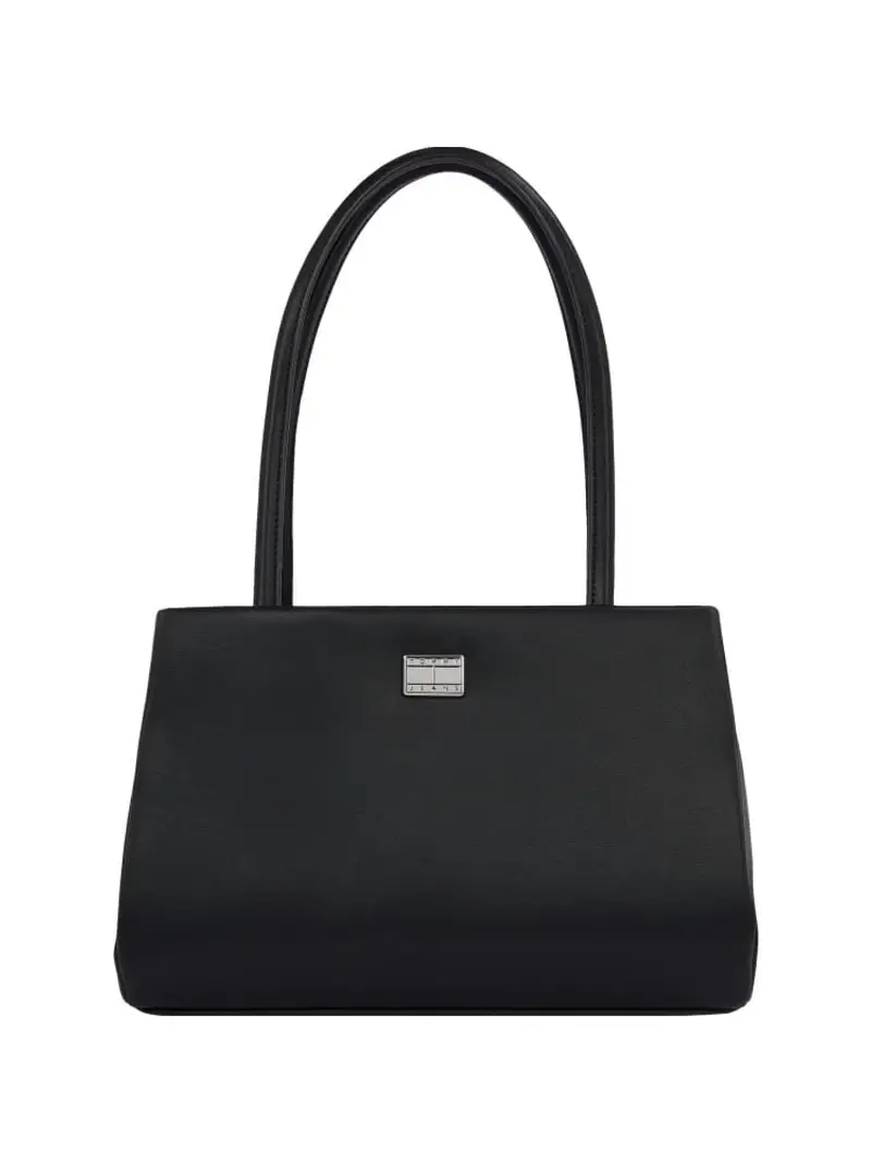 borsa tote con placchetta iconica nera