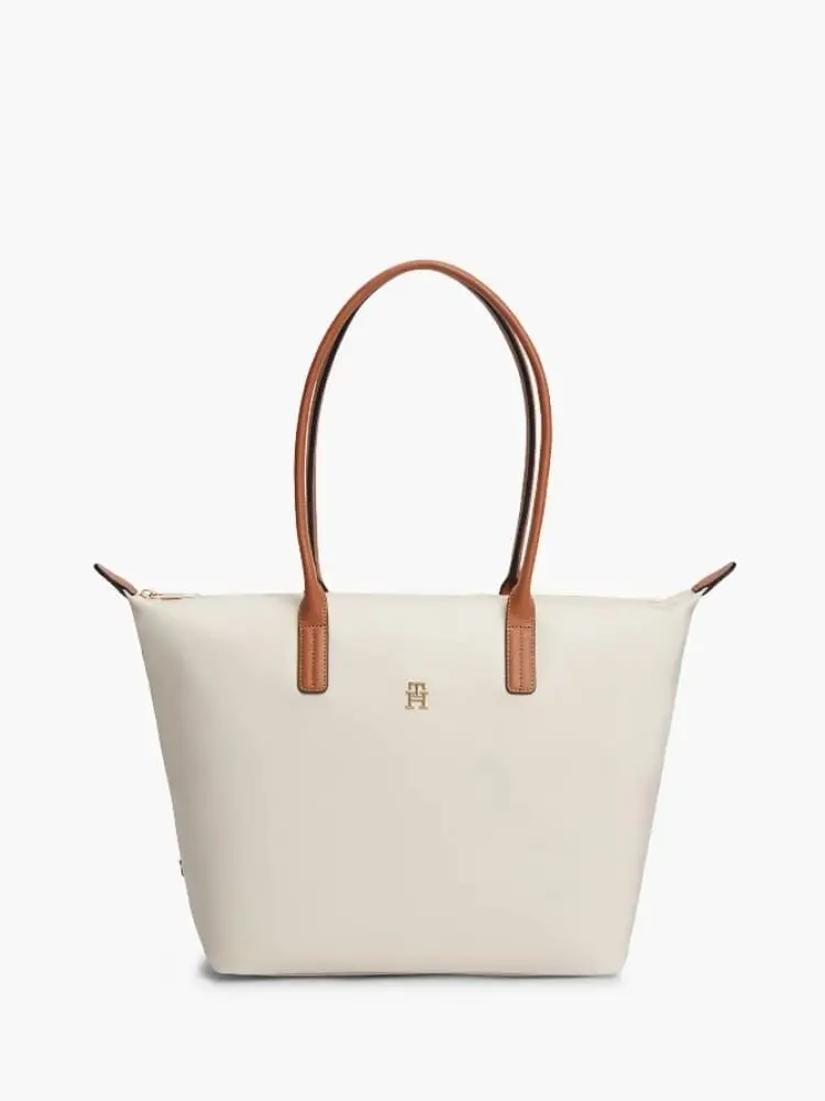 borsa tote donna bianco crema con placca monogramma th