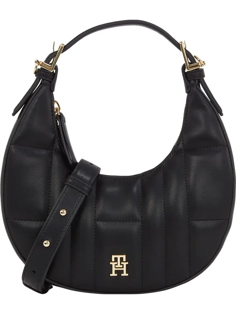 borsa trapuntata a mezzaluna con monogramma nero