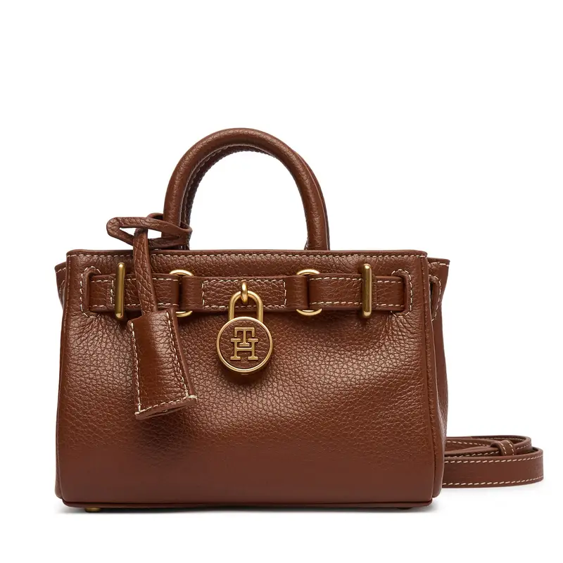 Borsetta Tommy Hilfiger American Icon Micro Tote Leather AW0AW18167 Marrone