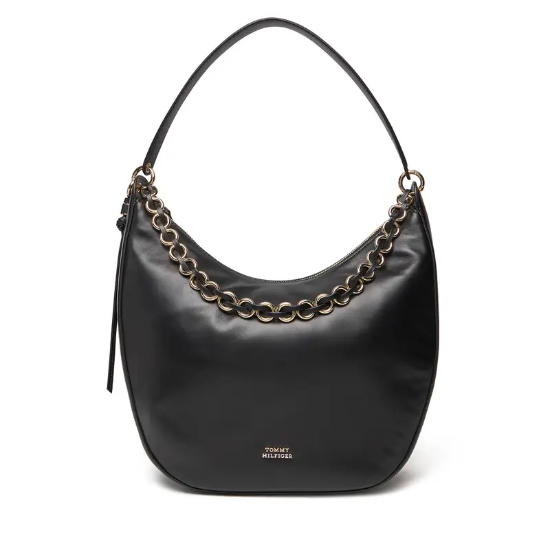 Borsetta Tommy Hilfiger Moon Leather Hobo AW0AW17468 Nero