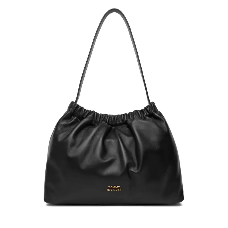 Borsetta Tommy Hilfiger Soft Leather Shoulder Bag AW0AW18307 Nero