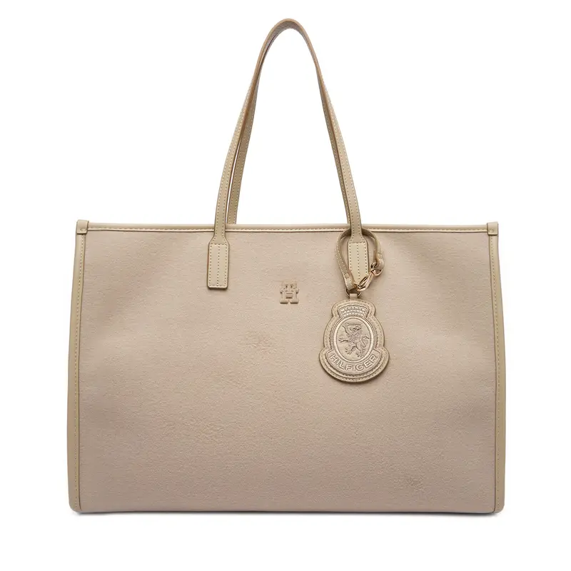 Borsetta Tommy Hilfiger Th City Large Tote Melton AW0AW18215 Beige