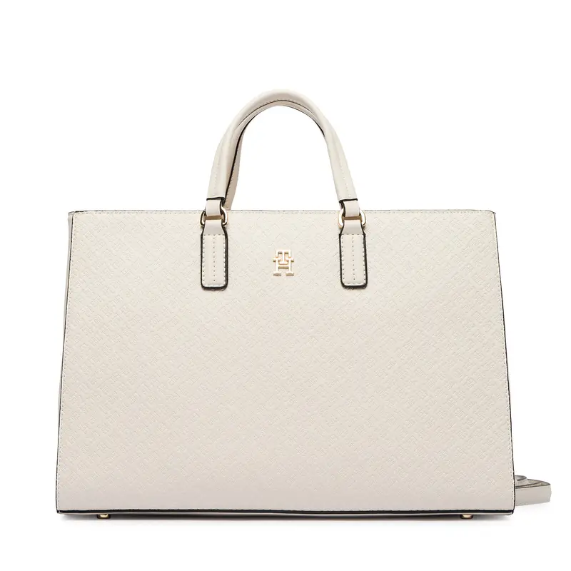 Borsetta Tommy Hilfiger Th Daily Satchel Mono AW0AW18418 Écru Écru