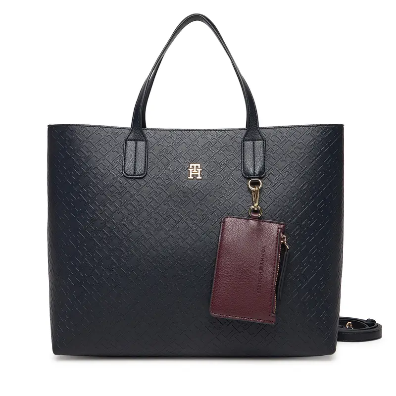 Borsetta Tommy Hilfiger Th Icon Satchel Mono AW0AW18123 Blu scuro