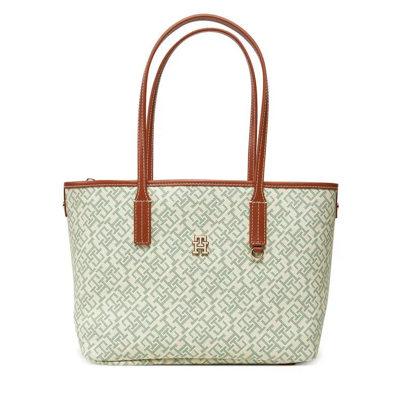Borsetta Tommy Hilfiger Th Monoplay Leather Mini Tote AW0AW17415 Verde