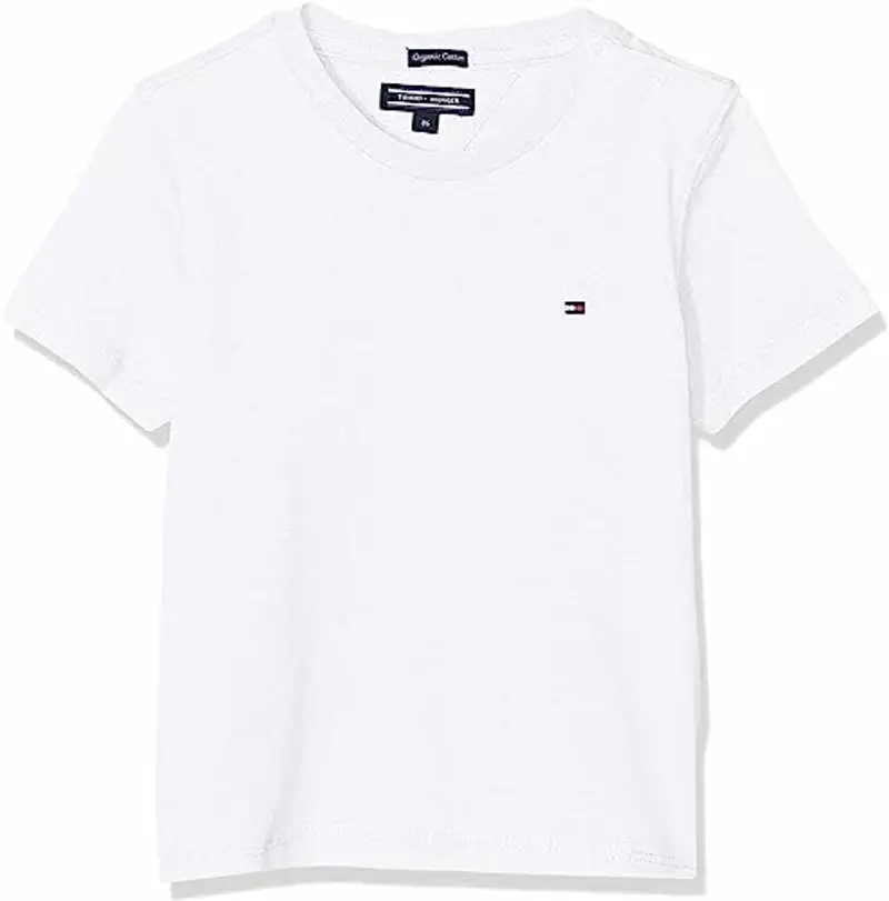 Tommy Hilfiger Boys Basic CN Knit S/s Maglietta, Bianco (Bright White 123), 122 (Taglia Produttore: 7) Bambino