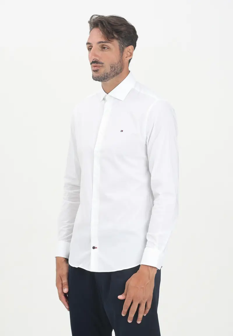 TOMMY HILFIGER Camicia a manica lunga bianca da uomo con logo