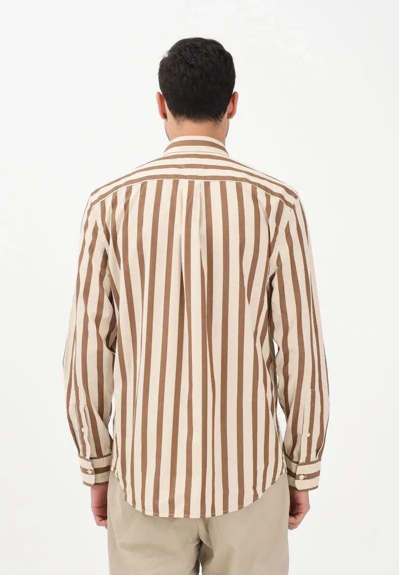Camicia a manica lunga da uomo con motivo a righe nei toni del beige e del marrone miniatura 3
