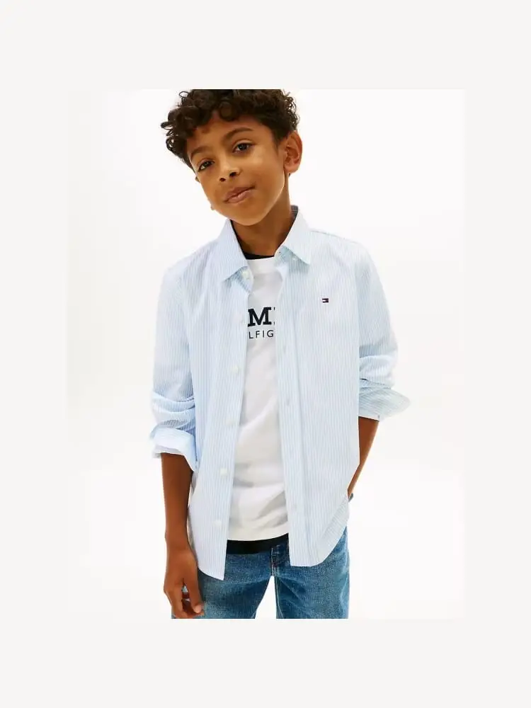 camicia bianca bambino a righe mini logo miniatura 2