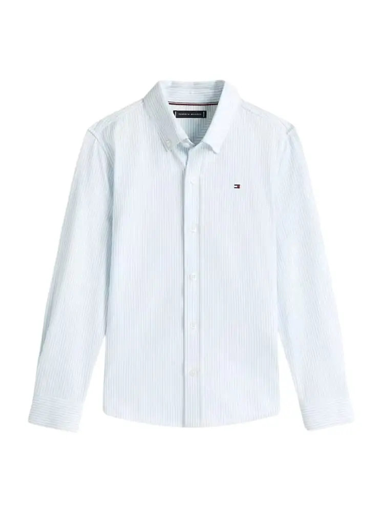 camicia bianca bambino a righe mini logo