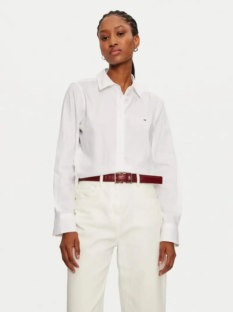 Tommy Hilfiger camicia bianca donna in cotone mini logo sul petto