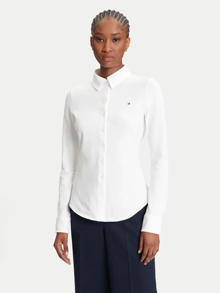camicia bianca donna in cotone slim fit mini logo sul petto