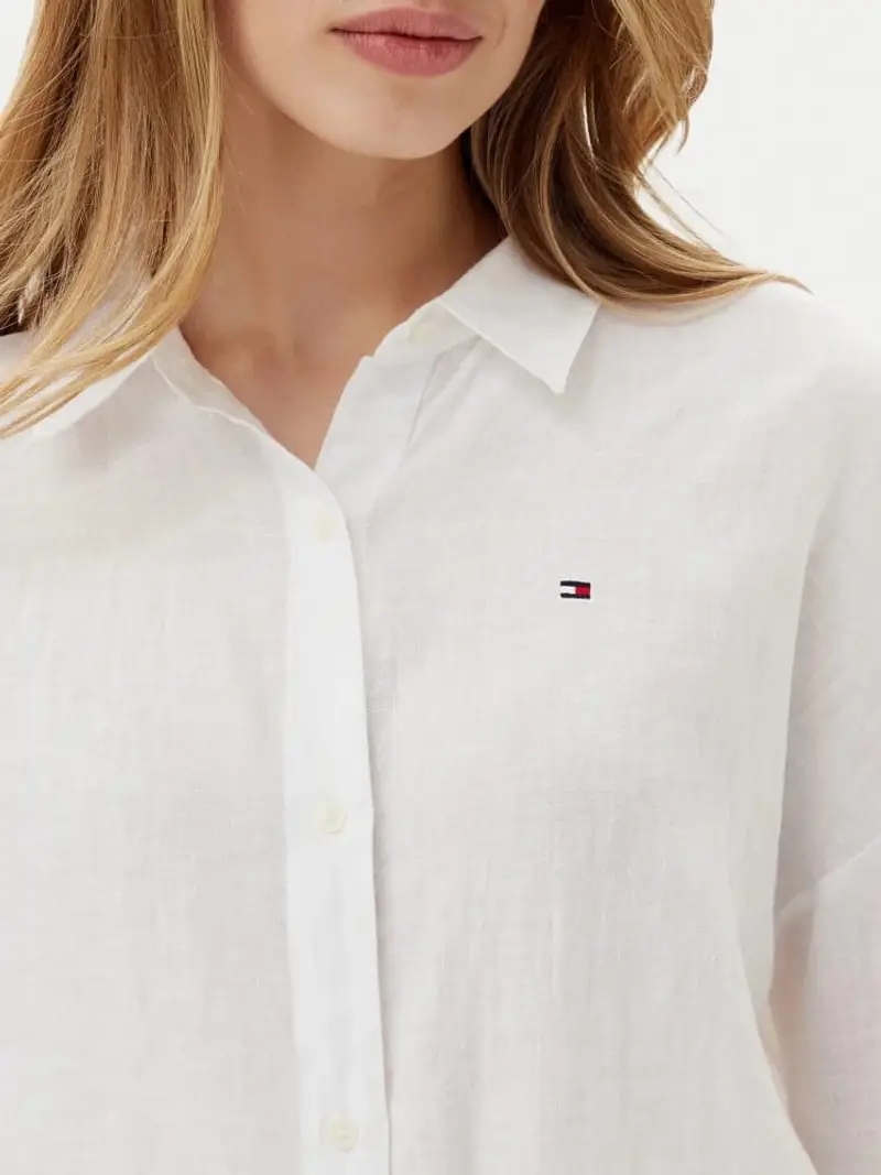Tommy Hilfiger camicia bianca donna in lino mini logo sul petto miniatura 3