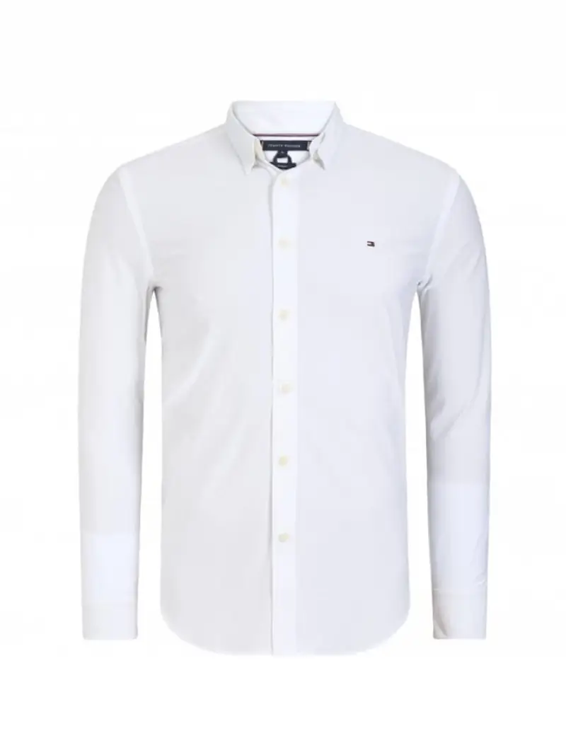 Tommy Hilfiger camicia bianca uomo in cotone mini logo sul petto