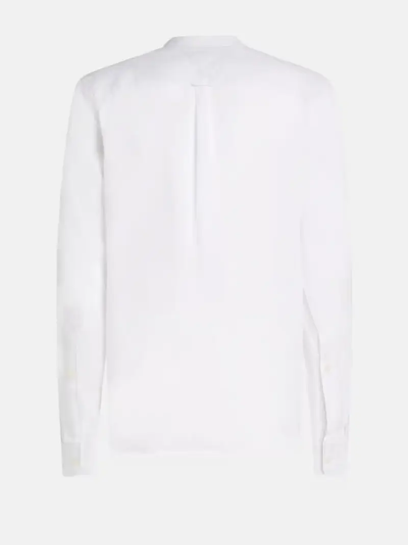 Tommy Hilfiger camicia bianca uomo in lino mini logo sul petto miniatura 2