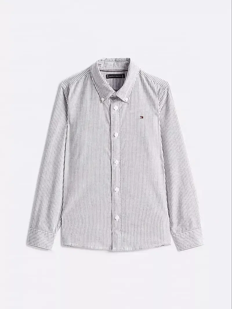 Tommy Hilfiger camicia blu bambino a righe mini logo sul petto