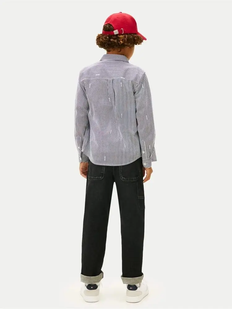 camicia blu navy bambino a righe mini logo miniatura 2