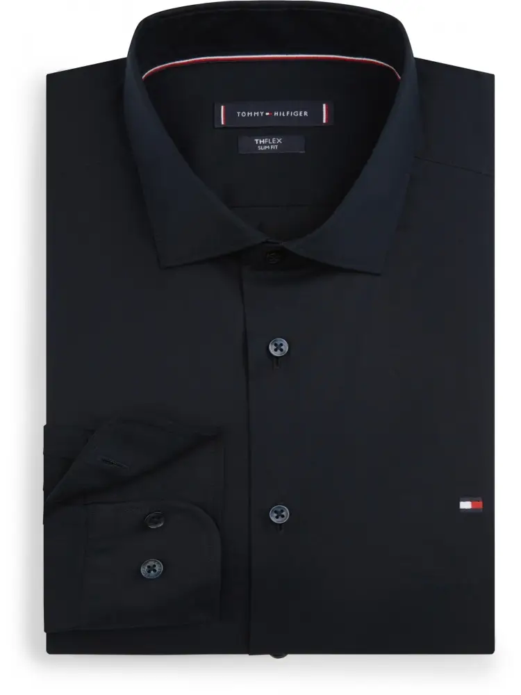 camicia blu navy uomo in popeline di cotone mini logo sul petto miniatura 3