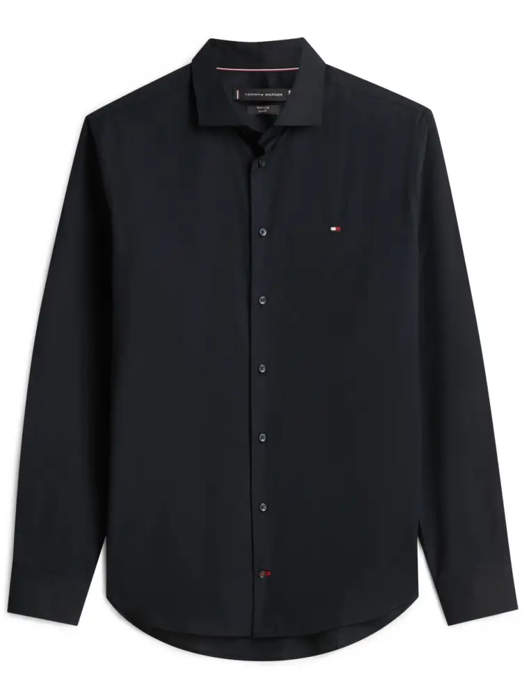 camicia blu navy uomo in popeline di cotone mini logo sul petto