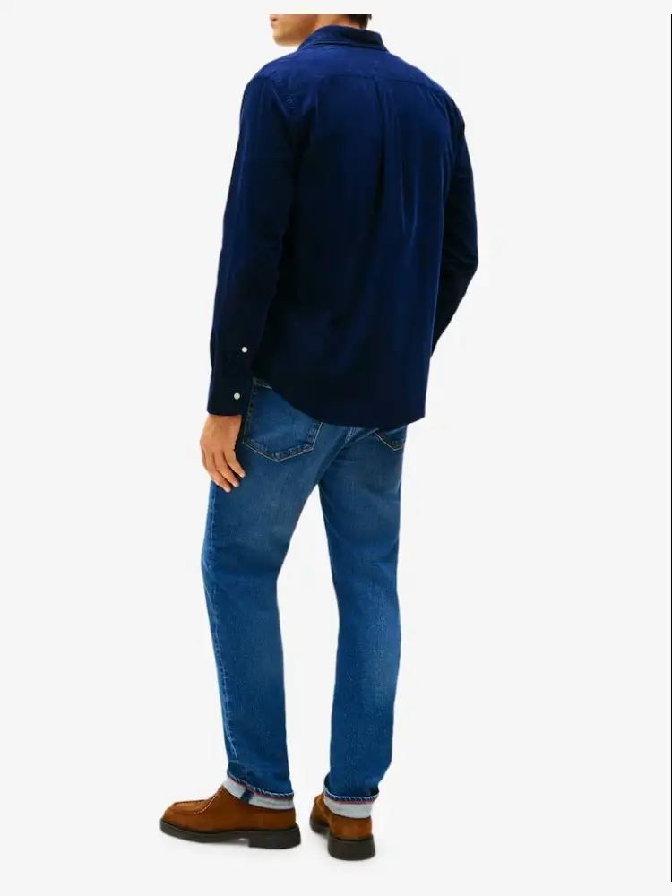 camicia blu uomo in cotone mini logo sul petto miniatura 3