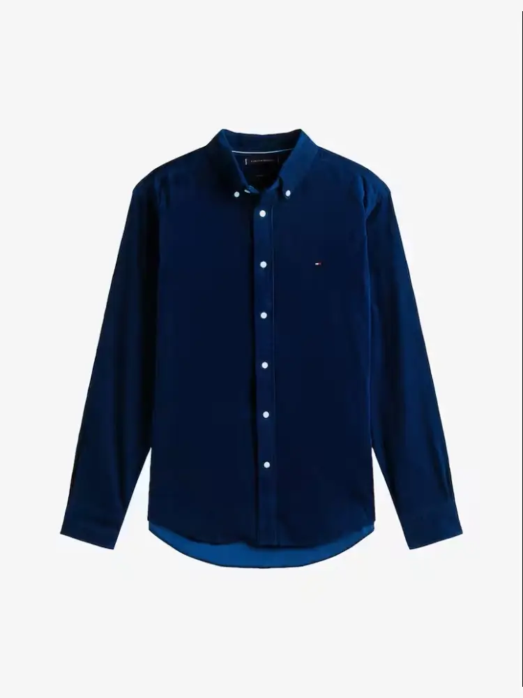 camicia blu uomo in cotone mini logo sul petto